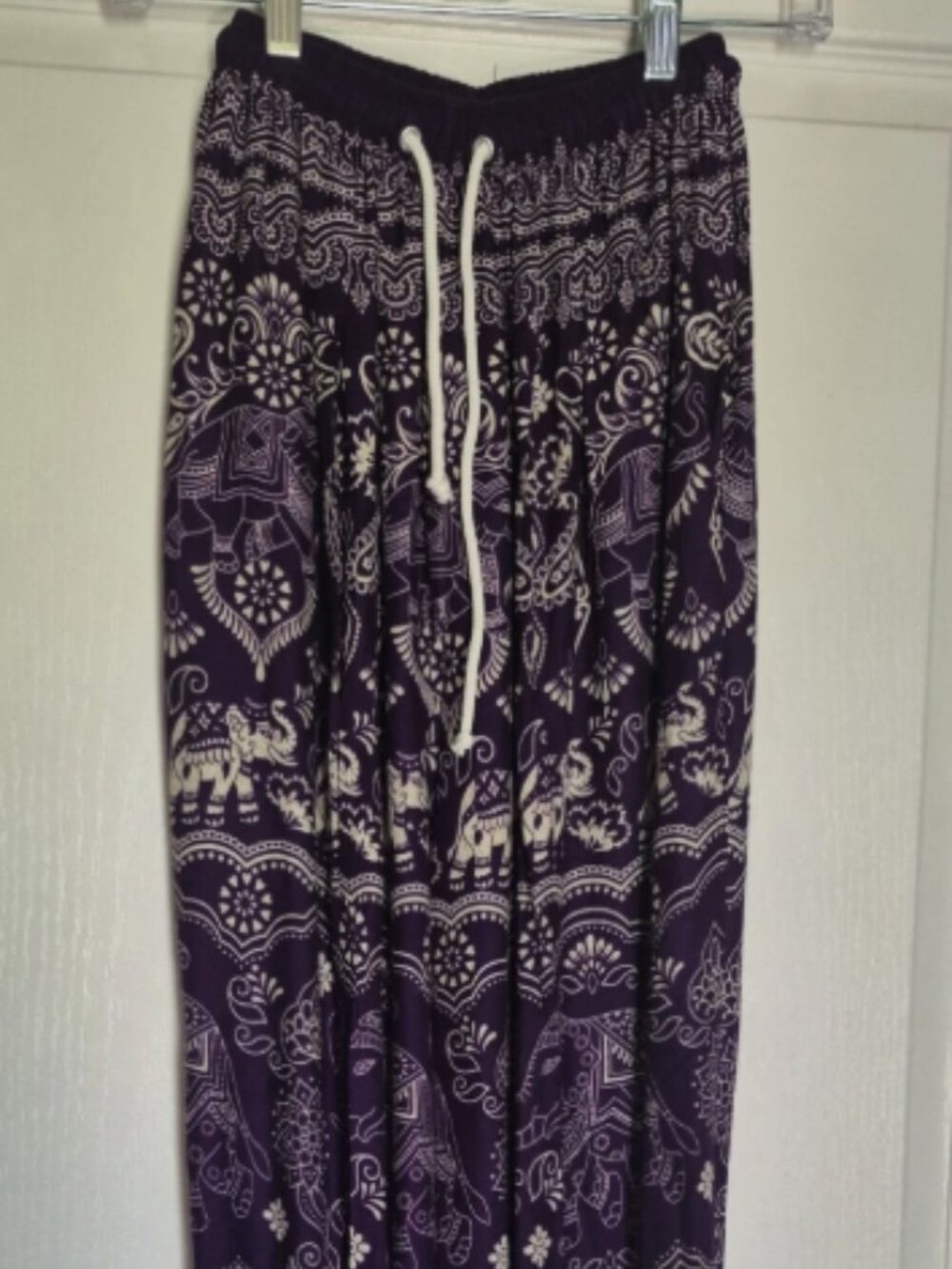 Boho Elephant Print Yoga Harem Pants Womens One Size with pockets purple